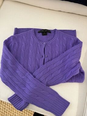 Ralph Lauren S blk label 100% cashmere lavender Cable-Knit Button-Front Cardigan